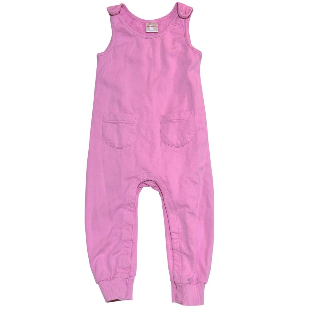 Hanna Andersson Romper Toddler Girls 3T Pink Cotton Terry Pockets Minimalist